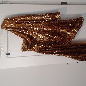 Gold sequin dress with side train sz 1x